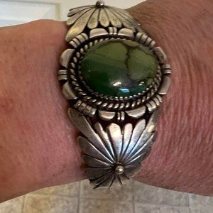 Southwest Signed Sterling Cuff Floral Bracelet Signed LN